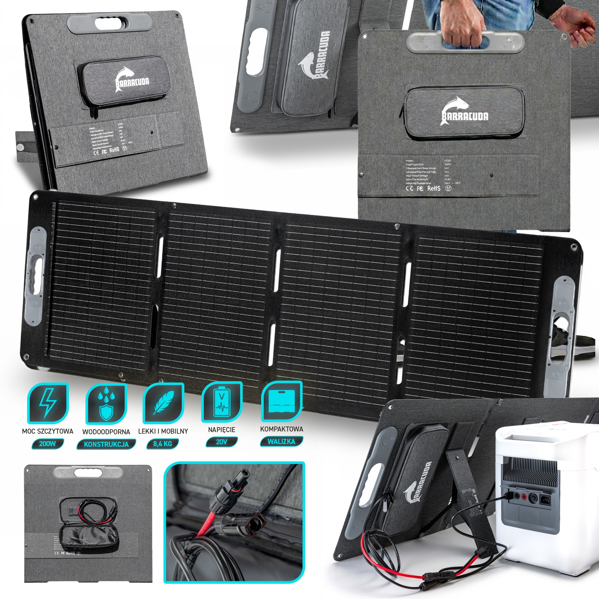 Składany panel solarny Barracuda BSP200
